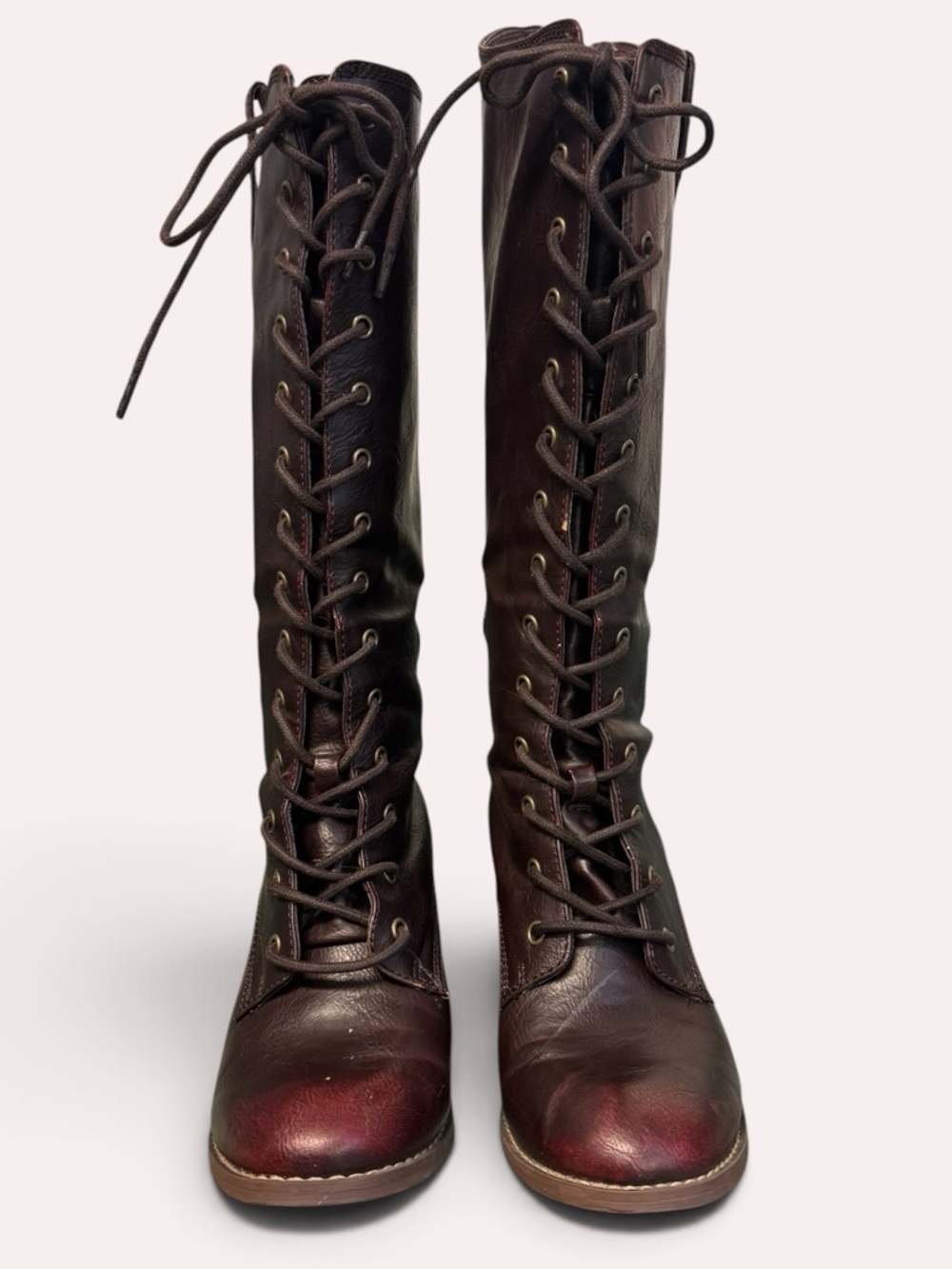 Lace-Up Knee High Leather Boots - Dark Brown W/Easy Zipper Closure
Size9 - Picture 7 of 9